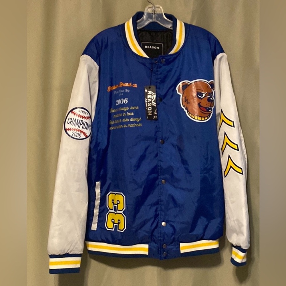 Reason Brand  Local Legends  Graphics Varsity Jacket Retro 2006 Blue L NWT